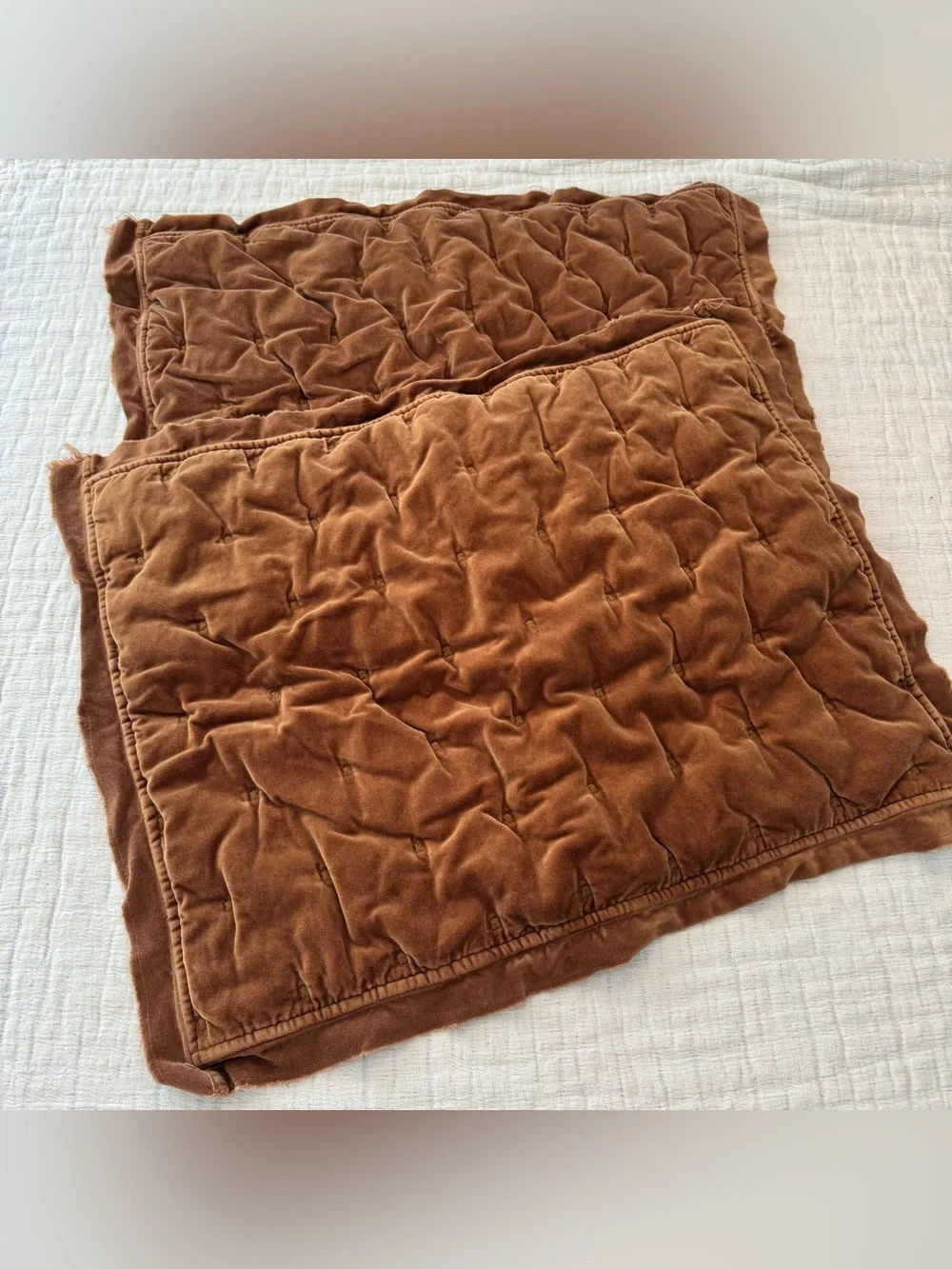 Pottery Barn Velvet Tufted Quilted Pillow Covers Shams Standard Cotton 26x20”